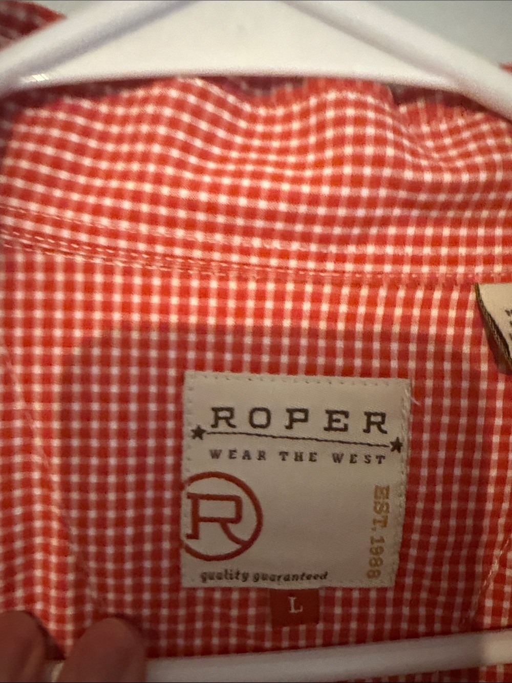 Roper Red/Orange Gingham Men's Pearl Snap Button-Down Shirt - Picture 4 of 5